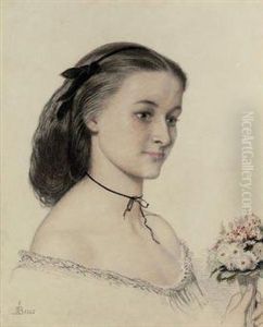Portrait Of Miss Louisa Jones, Bust-length, Holding A Posy Offlowers by Ford Madox Brown