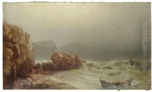 Boats On A Stormy Sea by Harrison Bird Brown