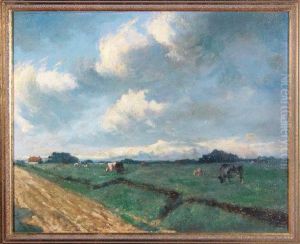 Cattle In A Roadside Meadow On A Sunny Day by John Alfred Arnesby Brown