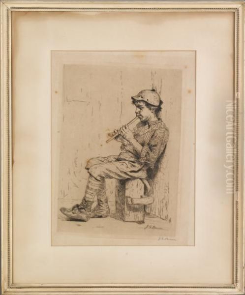 A Boy Playing The Flute - view 1