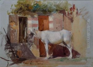 Cheval Devant La Ferme by John Lewis Brown