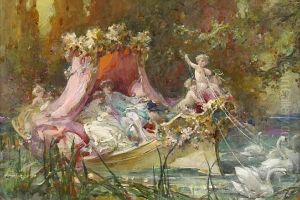 A Lover's Barge Drawn By Swans by Maynard Brown