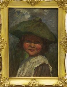 Portrait Of A Young Girlwearing A Green Hat by Mia Arnesby Brown