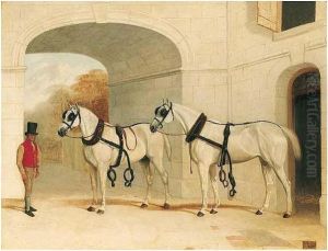 Two Carriage Horses In A Stable by E. Brown