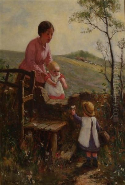 Mother Withchildren In A Countryside - view 1