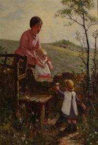 Mother Withchildren In A Countryside by Thomas Austen Brown