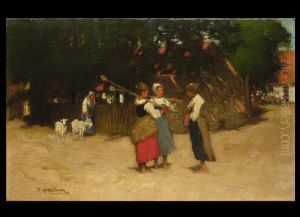 Drei Bauerinnen Im Gesprach by Thomas Austen Brown