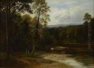 Cattle In A Wooded River Landscape by William Beattie Brown