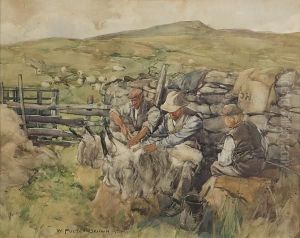 (1873-1905) Sheep Shearing by William Fulton Brown