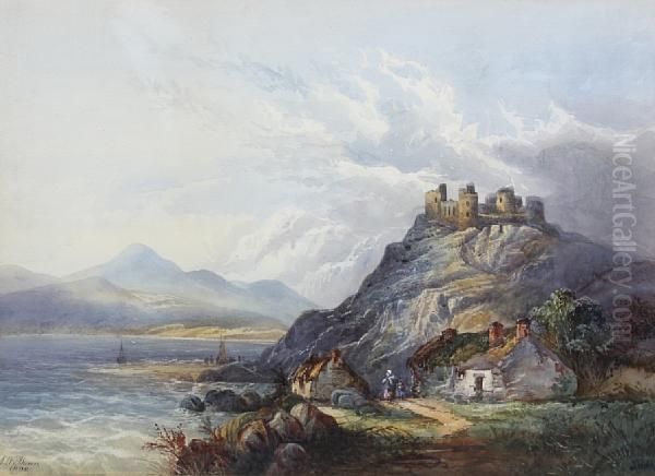 Castle Ruins Overlooking A Lake - view 1