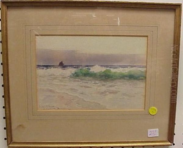 Marine Scene With Crashing Waves, Three Masted Ship In Distance - view 1