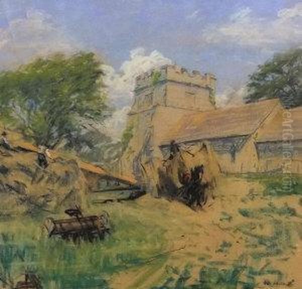 Haymaking By An Old Church - view 1