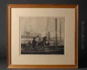 Fishing Boats In A Harbor by George Elmer Browne