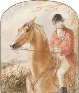 A Horse And Rider by Hablot Knight Browne