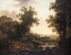 An Extensive Italianate Landscape With A Goatherder In The Foreground by Joseph Browne