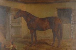Red Prince Ii, Study Of A Racehorse In A Stable Yard With Chickens