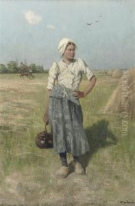 Young Girl By The Haystacks