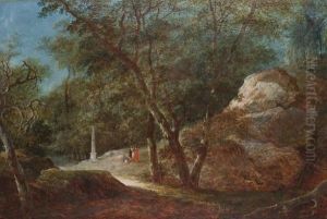 Paysage Rocheux, Des Personnages Devant Un Obelisque