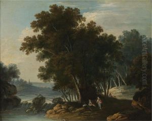 Travelers Resting By A Stream by Lazare Bruandet