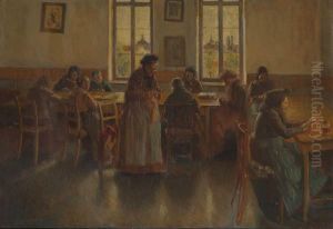Alte Frauen In Einem Saal Bei Lekture Und Handarbeit