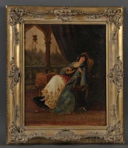 Oriental Beauty Playing An Oud by Lajos Bruck