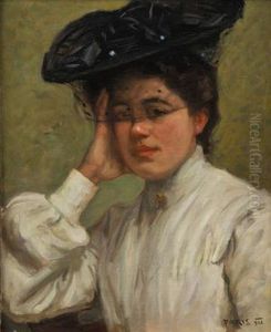 Portret Damy V Ciernom Klobuku by Lajos Bruck
