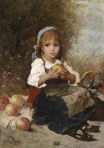 Girl Infolk Costume Eating An Apple by Lajos Bruck