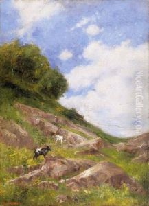 Goats In Rocky Landscape by Miksa Bruck