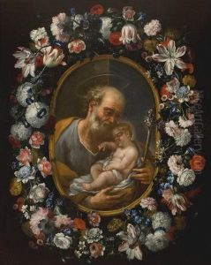 Ghirlanda Di Fiori Con San Giuseppe E Il Bambino