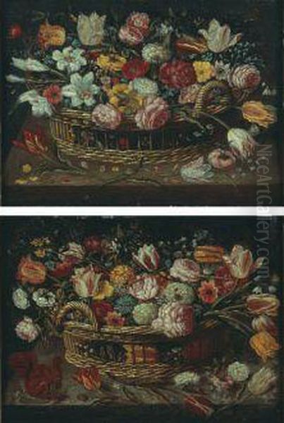 Natures Mortes Aux Paniers De Fleurs Sur Des Entablements - view 1