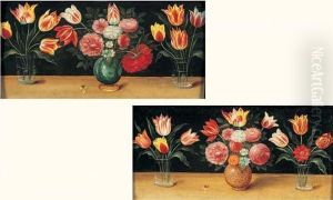 Natures Mortes Aux Vases De Fleurs Sur Des Entablements