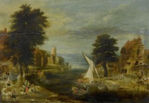 Town By A River With Tradespeople And Fishermen