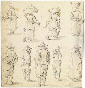 A Study Sheet With Several Figures by Jan The Elder Brueghel