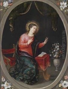The Virgin Mary With A Bouquet Of Flowers