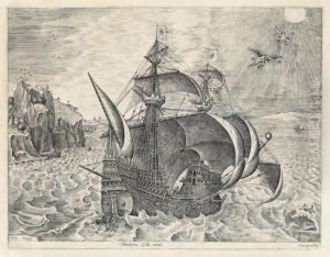 Man Of War Sailing To The Right, 
With Daedalus Andicarus by Pieter III Brueghel