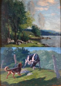 "lakes Edge" And "dog And Cow" by George Matthew Bruestle