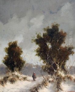 Winter Landscape With Figure by Jacobus Franciscus Brugman