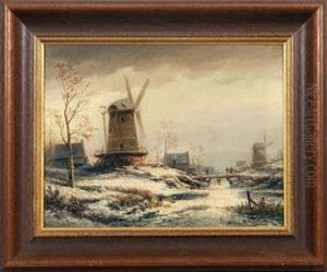 Winterlandschaft Mit Windmuhlen by Colestin Brugner
