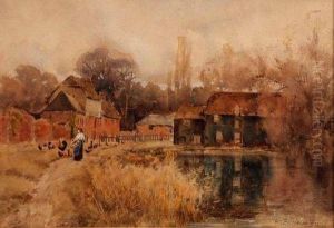 Figure And Chickens By A River