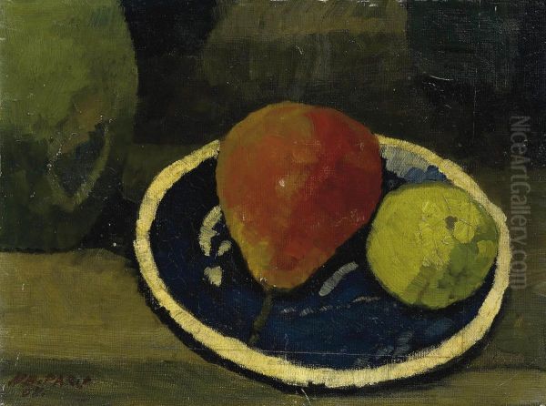 Birne Und Apfel In Blauer Schale - view 1