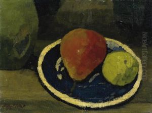 Birne Und Apfel In Blauer Schale