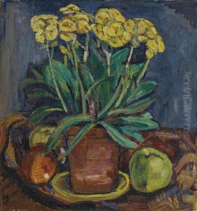Primelstock Und Apfel by Hans Bruhlmann