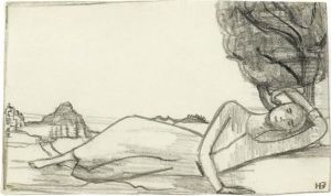Reclining Female Nude by Hans Bruhlmann