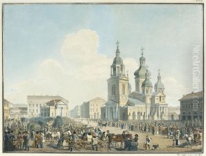 Sennaia Square, St Petersburg by Alexander Pavlovich Bruloff