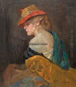 Ryggvendt Kvinne Med Rod Hatt by Harald Brun