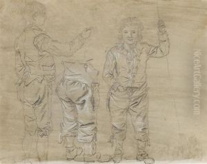 Study Of Three Boys. Verso: Woman On Horse, Seen From Behind.