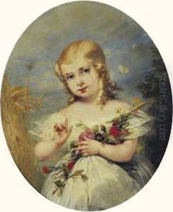 Portrait De Petite Fille Au Bouquet De Fleurs. by Aimee, Nee Pages Brune