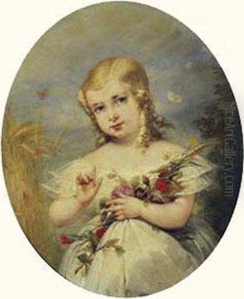 Portrait De Petite Fille Au Bouquet De Fleurs - view 1