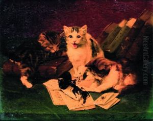 Drie Poesjes Spelend Bij Inktpot