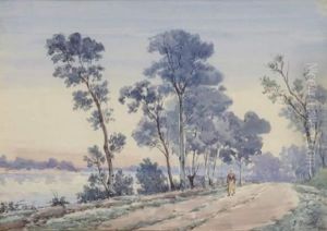 Paysage En Bord De Riviere by Jean Baptiste Brunel